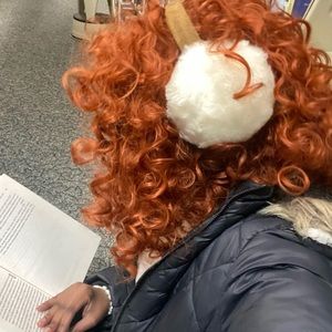 Red Brown Curly Wigs
Synthetic With Bangs Heat Resistant